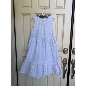 Boden Kids White Cotton Floral Eyelet Tiered Ruffle Midi Dress Size 7-8Y 128cm